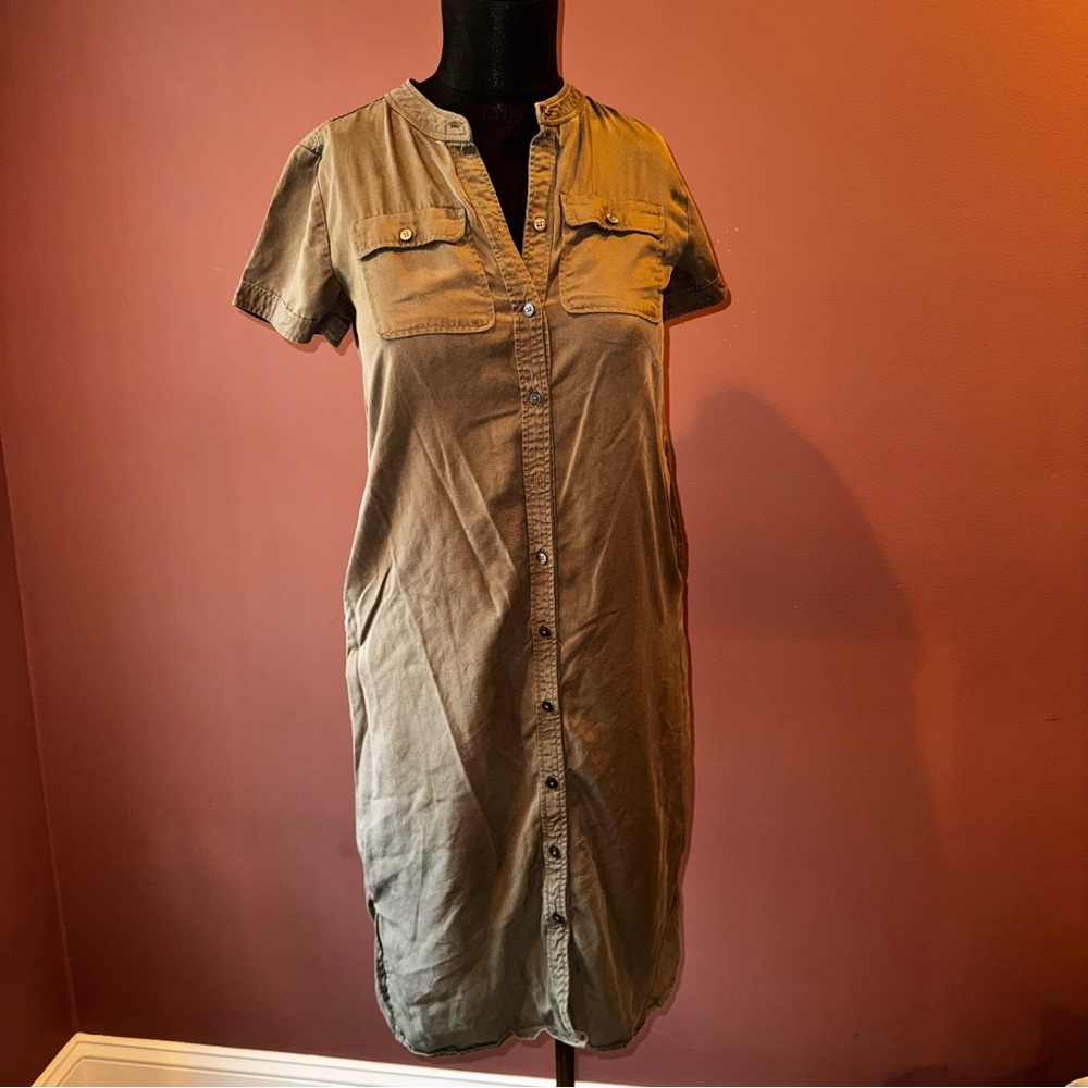 LOFT Olive Green Button-Down Dress | 00